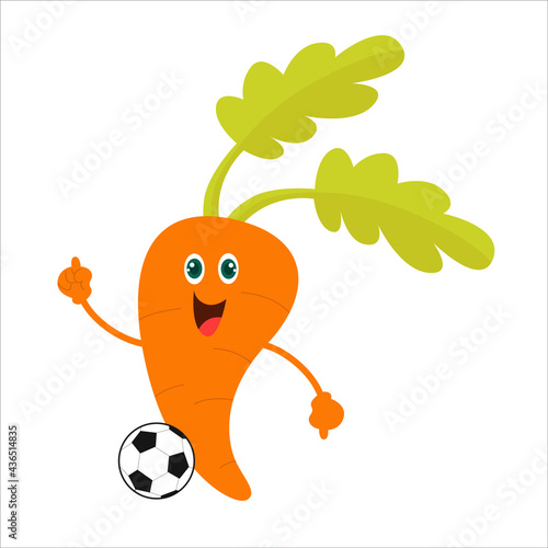 Fototapeta Naklejka Na Ścianę i Meble -  Cute carrot character playing football vector template design illustration