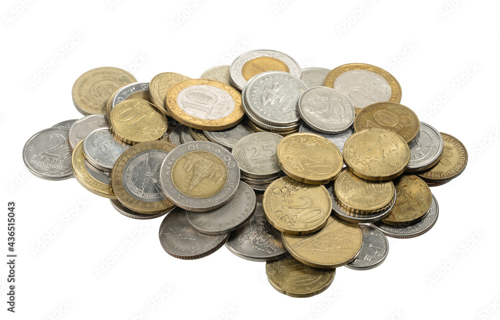 Golden and silver Coins stacked isolated on white background Golden and silver Coins stacked isolated on white background