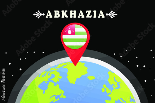Abkhazia Flag in the location mark on the globe