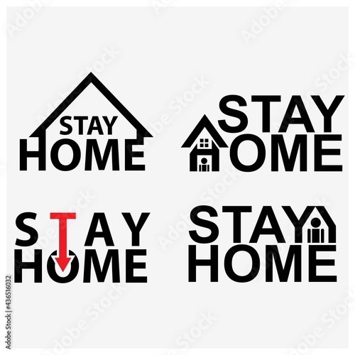 Stay home typography with house. Creative lettering vector. 