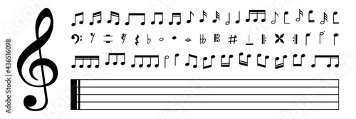 Collection of Music notes. Musical key signs. Vector symbols on white background. Vector illustration. EPS 10