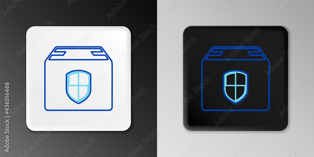 Line Delivery pack security symbol with shield icon isolated on grey background. Delivery insurance. Insured cardboard boxes beyond the shield. Colorful outline concept. Vector Line Delivery pack security symbol with shield icon isolated on grey background. Delivery insurance. Insured cardboard boxes beyond the shield. Colorful outline concept. Vector