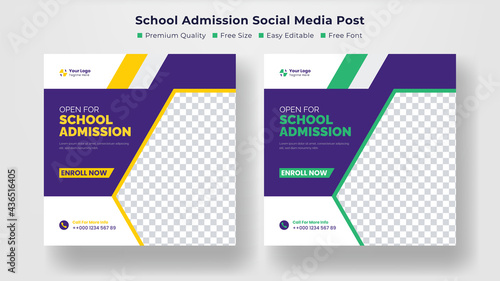School Students Admission social media post, promotional discount Back to school admission social media post banner template Design.Back to School admission by social media Instagram,Facebook post kit