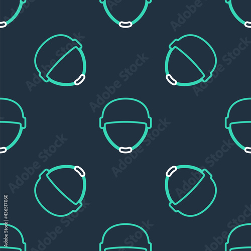 Line Military helmet icon isolated seamless pattern on black background. Army hat symbol of defense and protect. Protective hat. Vector