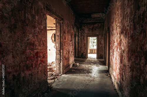 Ruined interiors of an 18th century castle Spicer in Serbia looking like a murder scene © Kizaru