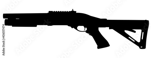 Vector image silhouettes of modern military shotgun symbol illustration isolated on white background. Army and police weapons.