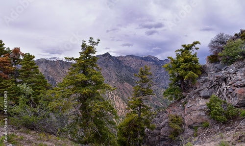 Rocky Mountains Wasatch Front landscape views foothills of Mt Timpanogos, Mt Mahogany nature hiking trail, by Orem and Provo, Utah. United States. USA.