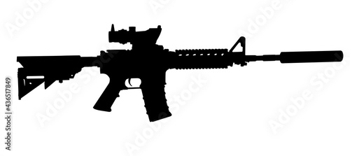 Vector image silhouette of modern military assault rifle symbol illustration isolated on white background. Army and police weapons. photo