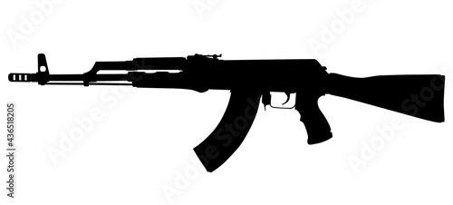 Vector image silhouette of modern military assault rifle symbol illustration isolated on white background. Army and police weapons.