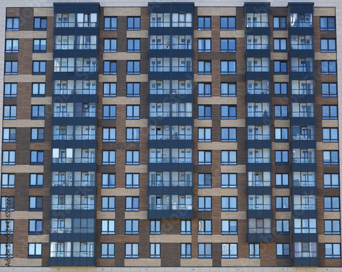Facade of a modern apartment building, ulitsa Kollontai 2, Saint Petersburg, Russia, May 2021