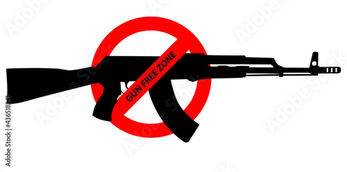 Caution sign about gun control. Restricted area, guns banned. Vector image silhouette, illustration isolated on white background.
