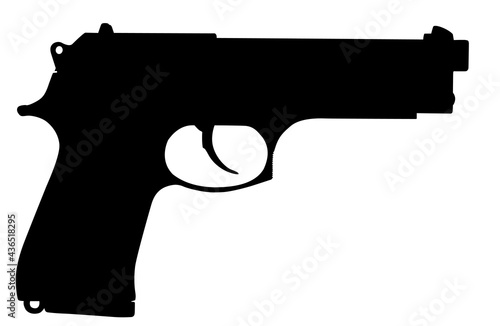 Vector image silhouettes of modern military pistol symbol illustration isolated on white background. Army and police weapons.