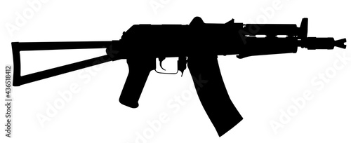 Vector image silhouette of modern military assault rifle symbol illustration isolated on white background. Army and police weapons.