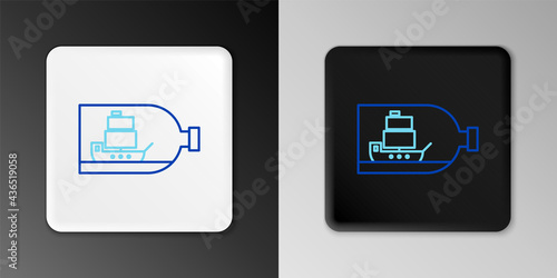 Line Glass bottle with ship inside icon isolated on grey background. Miniature model of marine vessel. Hobby and sea theme. Colorful outline concept. Vector