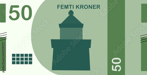 Vector of 50 norwegian krones nok banknote, clipart of official paper cash in norway photo