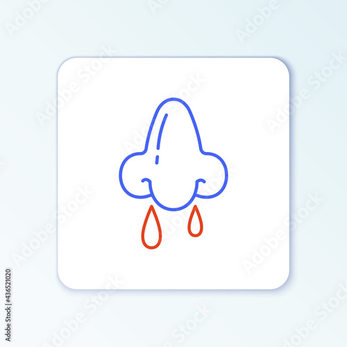 Line Runny nose icon isolated on white background. Rhinitis symptoms, treatment. Nose and sneezing. Nasal diseases. Colorful outline concept. Vector