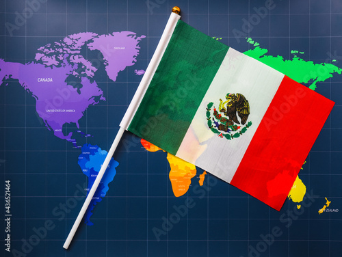 Mexican flag and world map,...