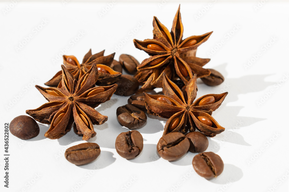anise and cinnamon on a white background, star anise isolated on white anise and cinnamon on a white background, star anise isolated on white