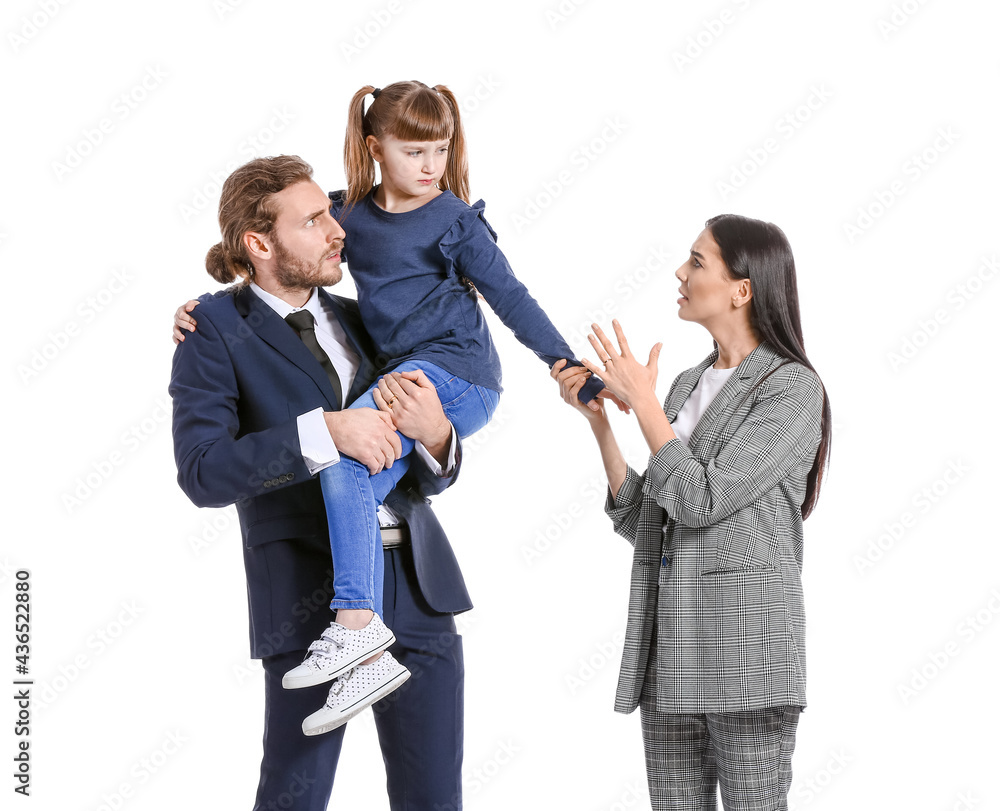 Unhappy family after quarrel on white background Unhappy family after quarrel on white background