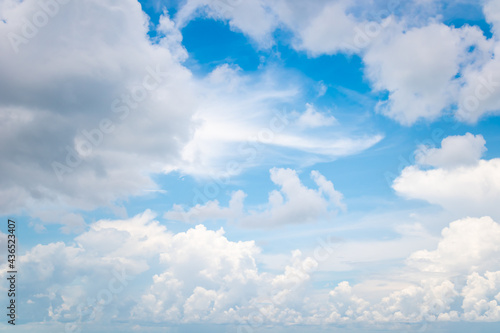 Beautiful white fluffy cloud on blue sky background.