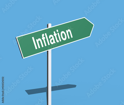 Inflation green pointing sign 3d, economy concept