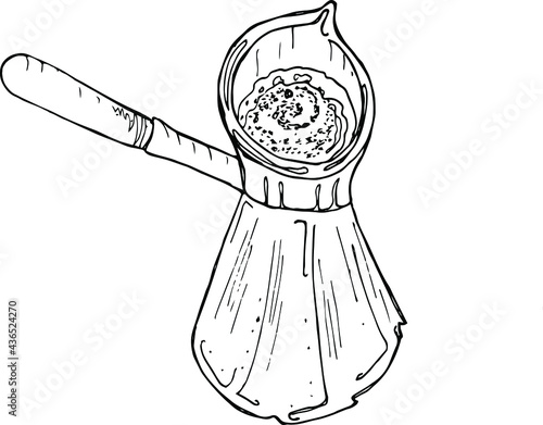 sketch turkish  cezve . vector illustration of coffee maker in doodle style.