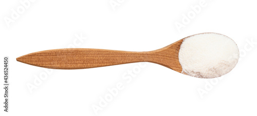 top view of agar powder in wood spoon isolated photo