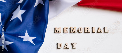 American flag on white background. USA Memorial Day concept. Remember and honor.