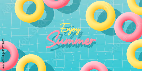 Colorful Inflatable floating in the pool with paper art style and pastel color