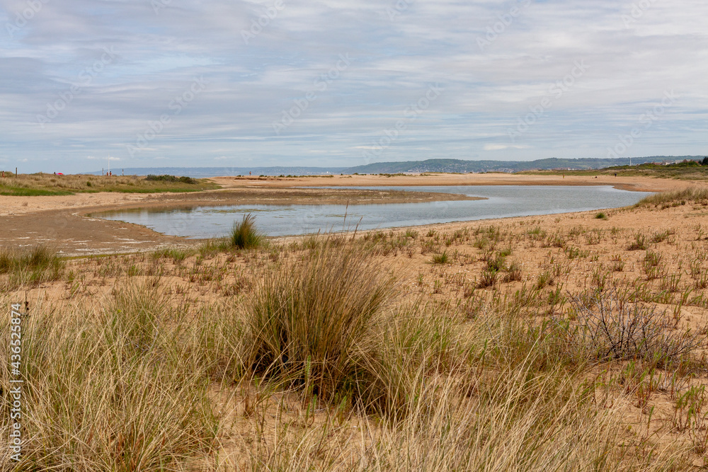 sand dunes and grass on the beach and clouds on the coast sand dunes and grass on the beach and clouds on the coast