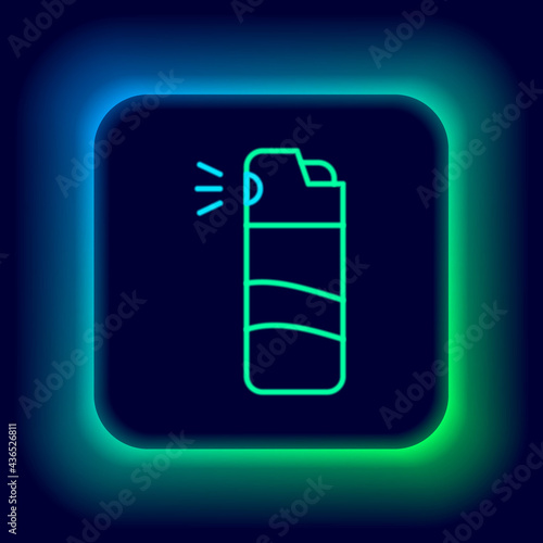Glowing neon line Pepper spray icon isolated on black background. OC gas. Capsicum self defense aerosol. Colorful outline concept. Vector