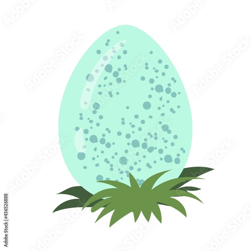 Dinosaur egg on the grass. Little dinosaur's birthday. Bright children's print. Vector illustration on a white background