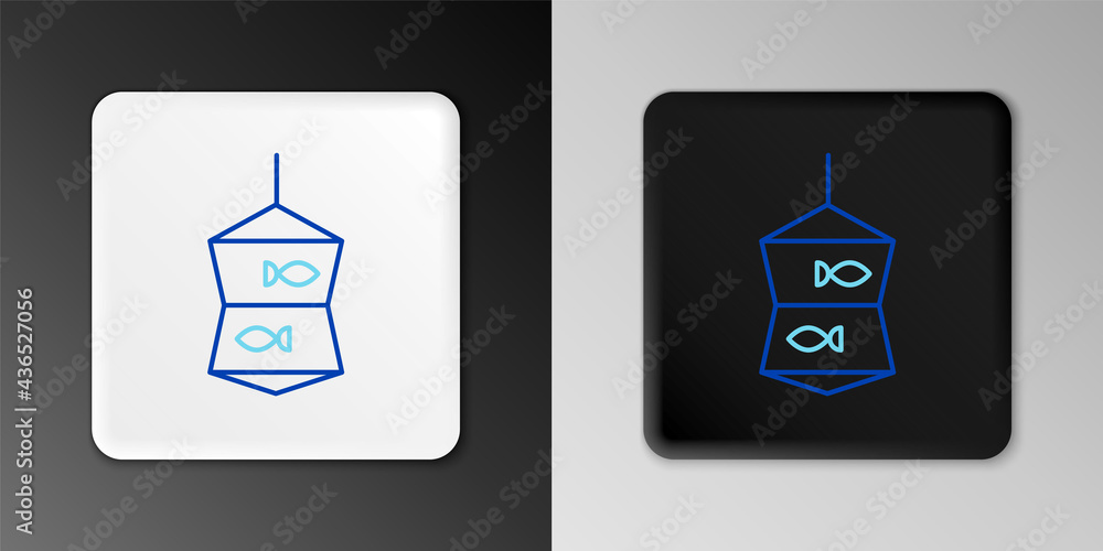 Line Fishing net with fish icon isolated on grey background. Colorful outline concept. Vector Line Fishing net with fish icon isolated on grey background. Colorful outline concept. Vector