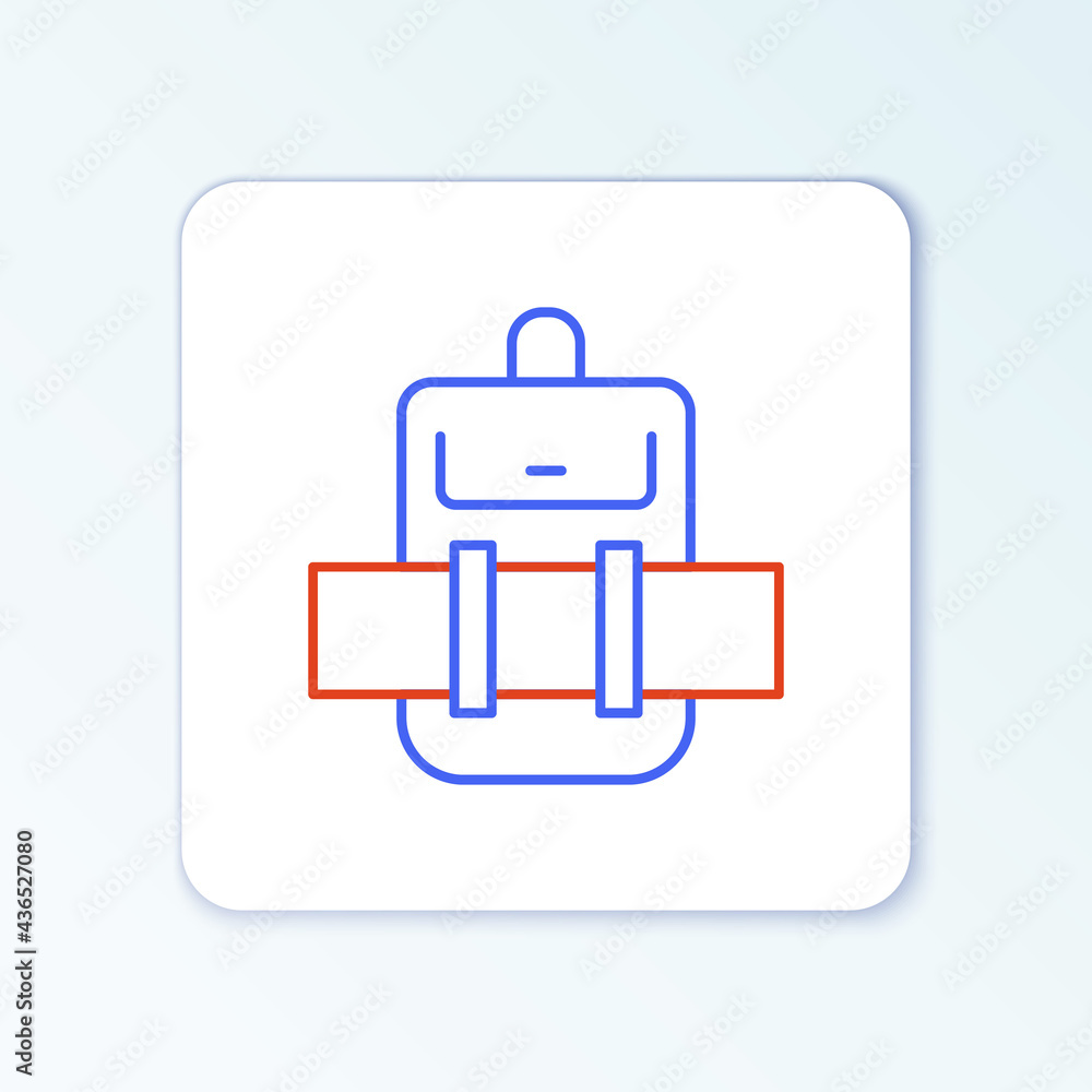 Line Hiking backpack icon isolated on white background. Camping and mountain exploring backpack. Colorful outline concept. Vector Line Hiking backpack icon isolated on white background. Camping and mountain exploring backpack. Colorful outline concept. Vector