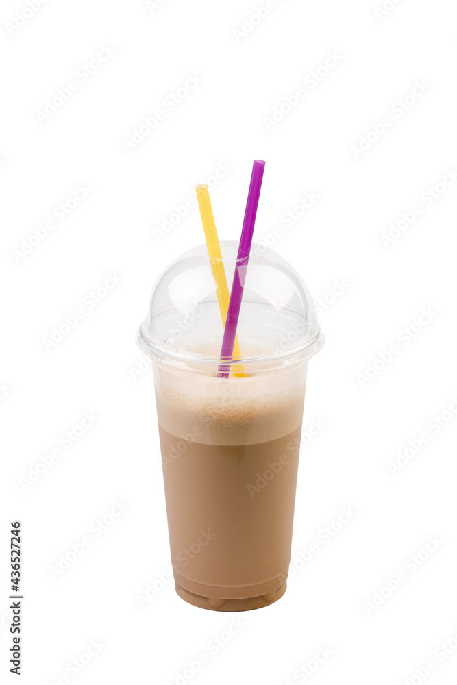 glass of milk cocktail with straws glass of milk cocktail with straws