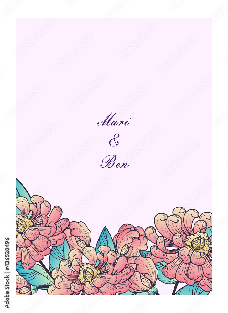 watercolor peony painted in the style of modern, art nouveau. vector garland wedding bouquet. Floral pastel watercolor style. Spring bouquet. Elements are isolated and editable. EPS10