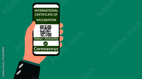 Digital health passport on mobile phone for travel during the COVID-19 pandemic. Vaccine immunity on the screen of your smartphone. corona virus vaccination concept.
Vaccination card concept.
Vector.