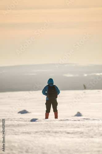 Hiker on a Mountain top in Lapland