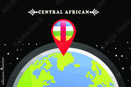
Central African Republic Flag in the location mark on the globe