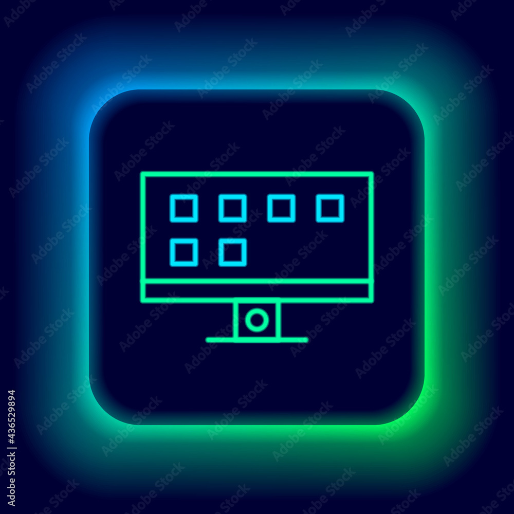 Glowing neon line Smart Tv icon isolated on black background. Television sign. Colorful outline concept. Vector Glowing neon line Smart Tv icon isolated on black background. Television sign. Colorful outline concept. Vector