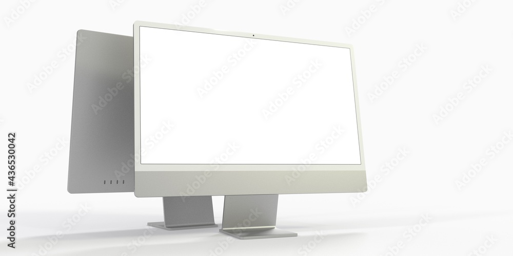 Computer display with blank white screen 3d. Computer display with blank white screen 3d.