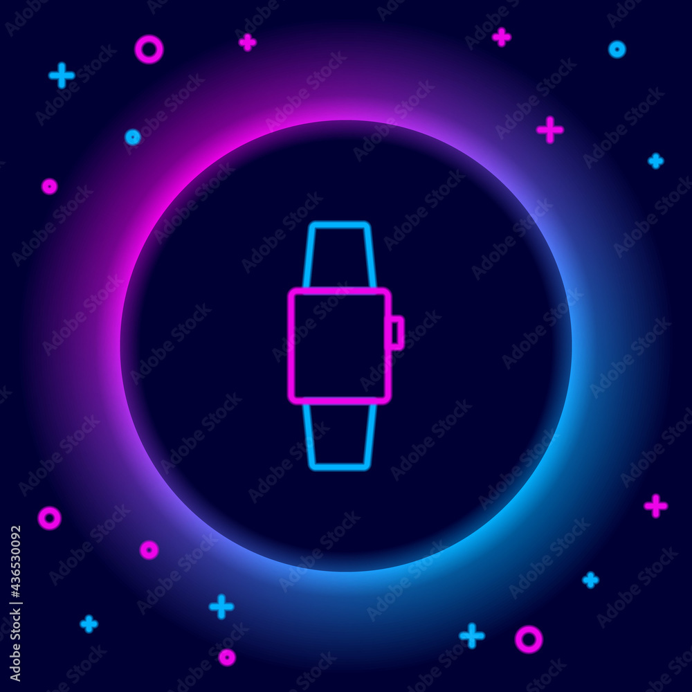 Glowing neon line Smartwatch icon isolated on black background. Colorful outline concept. Vector Glowing neon line Smartwatch icon isolated on black background. Colorful outline concept. Vector