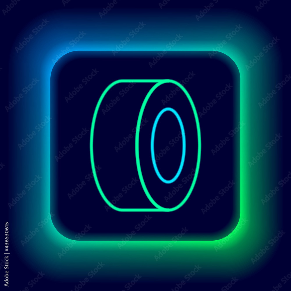 Glowing neon line Car tire icon isolated on black background. Colorful outline concept. Vector Glowing neon line Car tire icon isolated on black background. Colorful outline concept. Vector