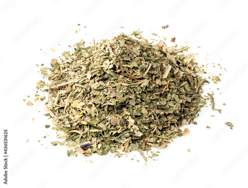 handful of crushed parsley herb closeup on white handful of crushed parsley herb closeup on white