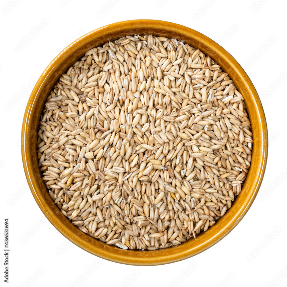wholegrain oat grains in round bowl cutout wholegrain oat grains in round bowl cutout