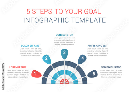 Target with four arrows, five steps to your goal, infographic template