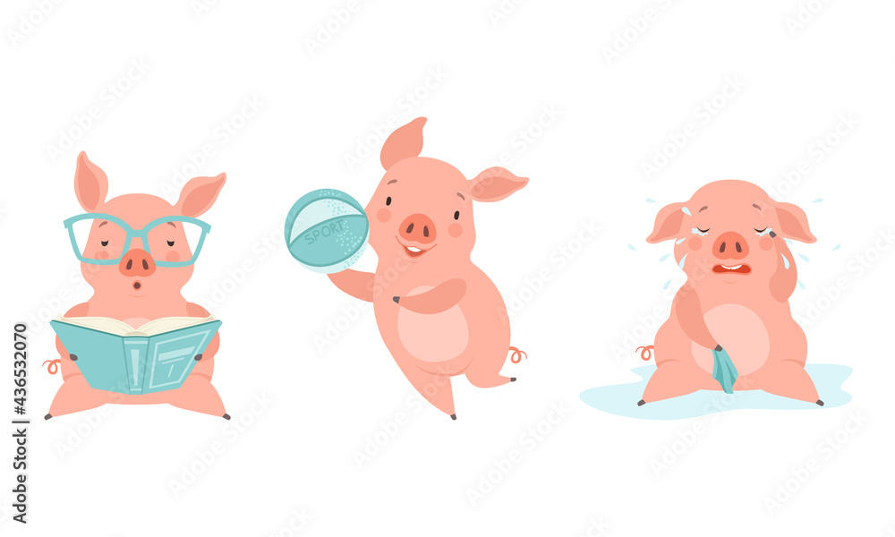 Cute Pig Characters Set, Funny Farm Animal Activity Cartoon Vector Illustration Cute Pig Characters Set, Funny Farm Animal Activity Cartoon Vector Illustration