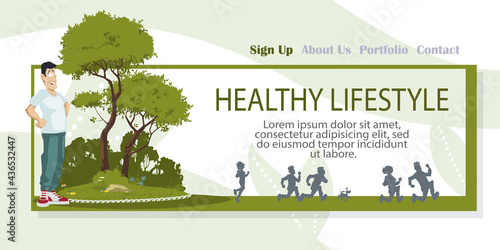 People run in park. Rest on nature. Illustration for internet and mobile website.