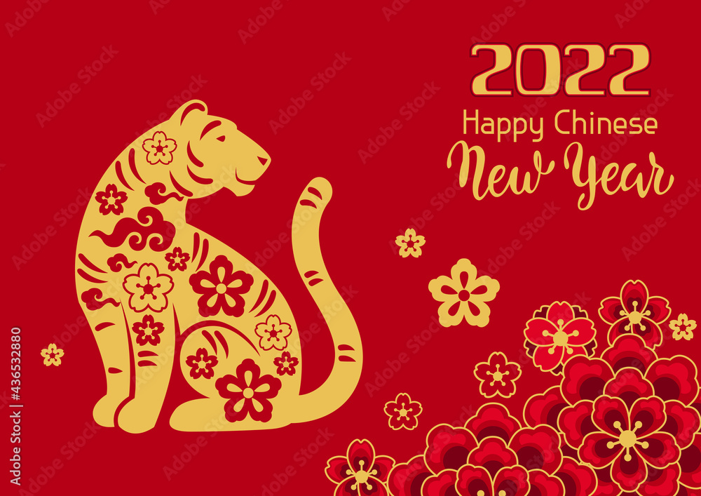 Fototapeta premium Happy Chinese New Year greeting card. Background with tiger symbol of 2022.