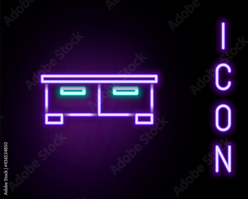 Glowing neon line Chest of drawers icon isolated on black background. Colorful outline concept. Vector